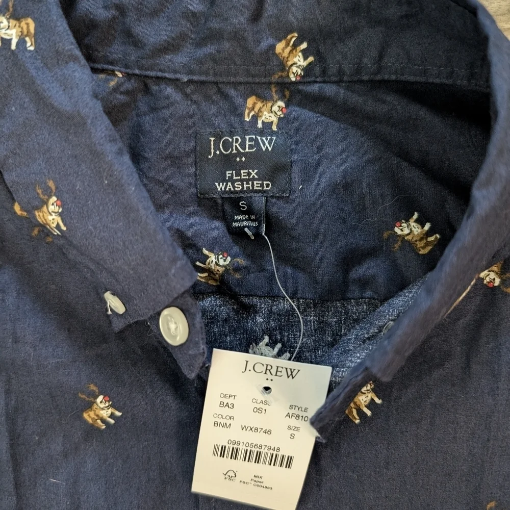 J. Crew Reindeer Dog Flex Fit Short Sleeve Button Down